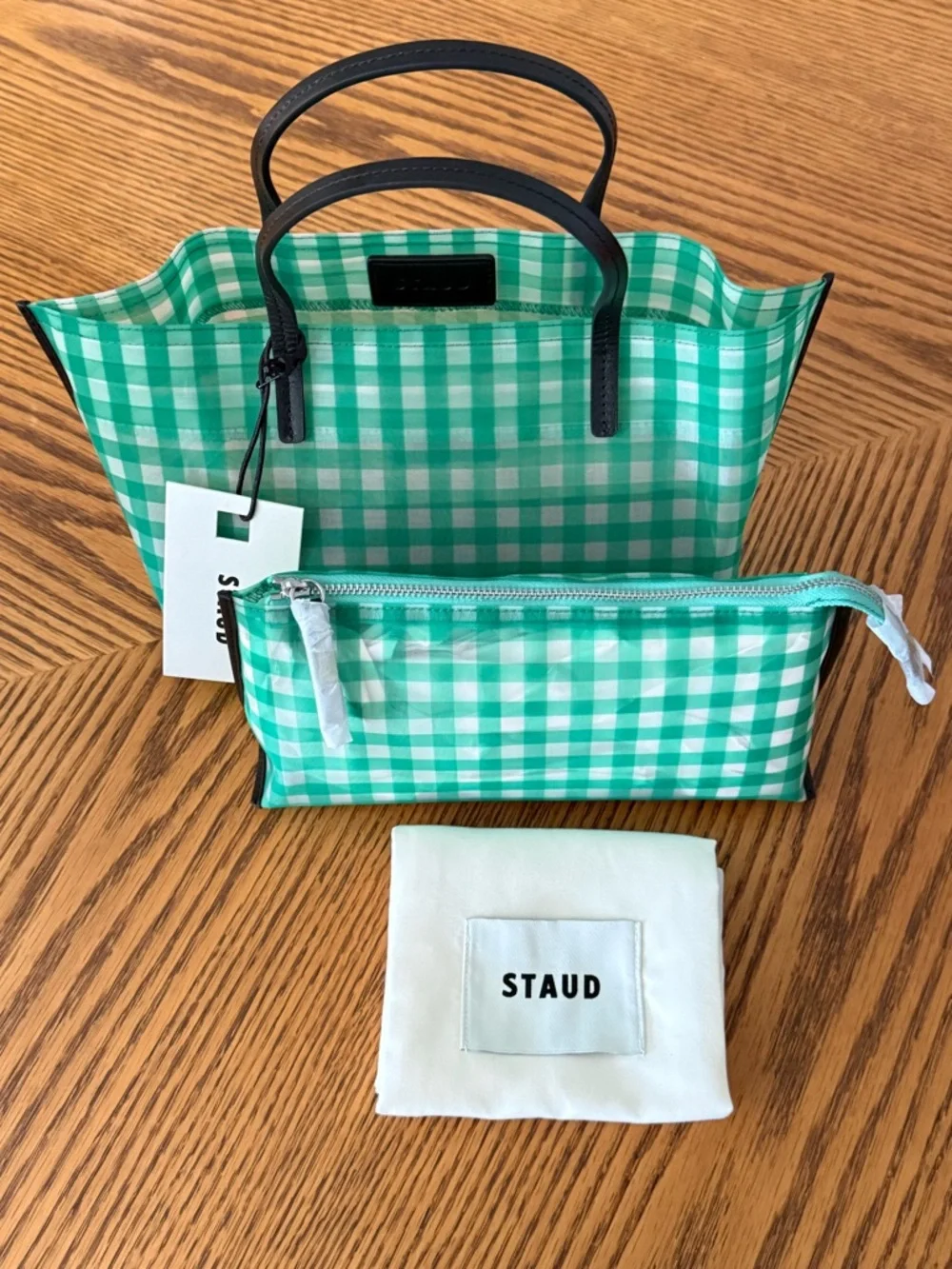 STAUD Christos Mini Mesh Tote - Jade Gingham